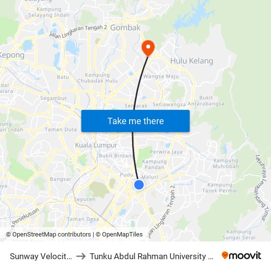 Sunway Velocity Mall (Kl2208) to Tunku Abdul Rahman University College Kuala Lumpur Campus map