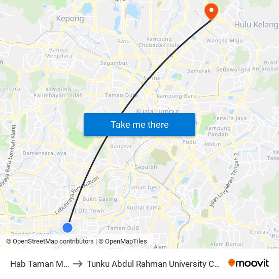 Hab Taman Medan (Pj137) to Tunku Abdul Rahman University College Kuala Lumpur Campus map