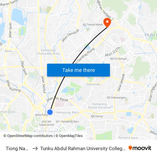 Tiong Nam (Kl42) to Tunku Abdul Rahman University College Kuala Lumpur Campus map