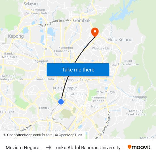 Muzium Negara (Timur) (Kl1120) to Tunku Abdul Rahman University College Kuala Lumpur Campus map
