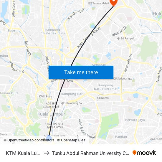 KTM Kuala Lumpur (Kl1093) to Tunku Abdul Rahman University College Kuala Lumpur Campus map