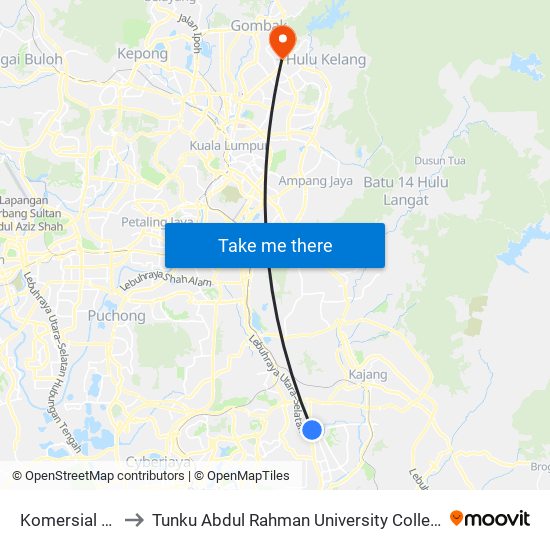 Komersial Medan Pb to Tunku Abdul Rahman University College Kuala Lumpur Campus map