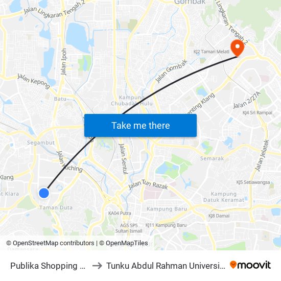 Publika Shopping Gallery (Opp) (Kl1016) to Tunku Abdul Rahman University College Kuala Lumpur Campus map