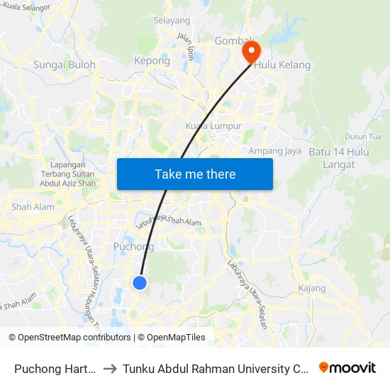 Puchong Hartamas (Sj706) to Tunku Abdul Rahman University College Kuala Lumpur Campus map