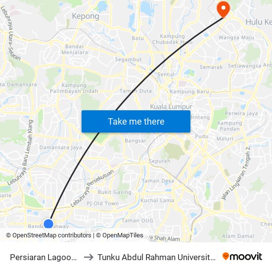 Persiaran Lagoon / Sunway Pyramid to Tunku Abdul Rahman University College Kuala Lumpur Campus map