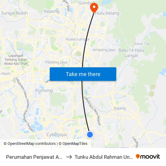 Perumahan Penjawat Awam Fasa 15-12b Presint 15 (Ppj374) to Tunku Abdul Rahman University College Kuala Lumpur Campus map