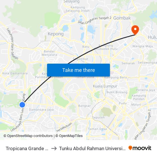 Tropicana Grande Condominium (Pj806) to Tunku Abdul Rahman University College Kuala Lumpur Campus map