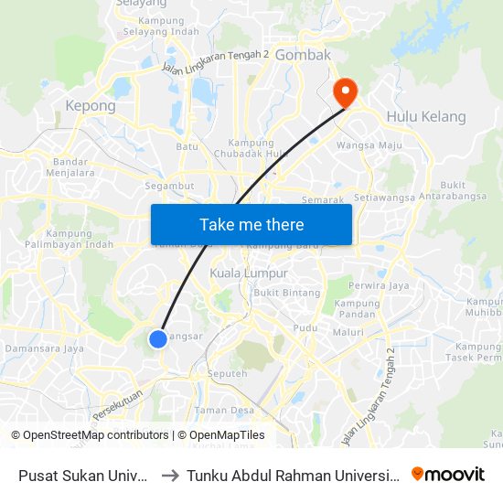 Pusat Sukan Universiti Malaya (Kl2344) to Tunku Abdul Rahman University College Kuala Lumpur Campus map