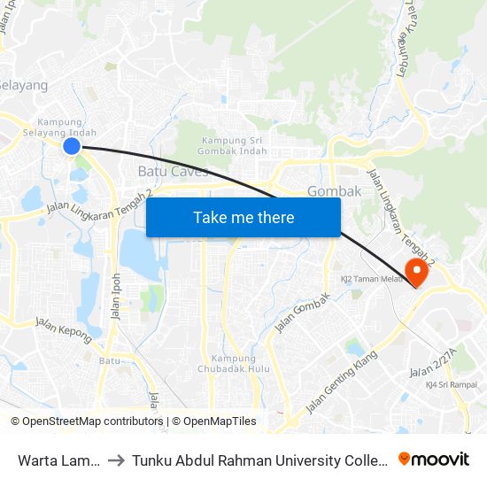 Warta Lama (Kl839) to Tunku Abdul Rahman University College Kuala Lumpur Campus map