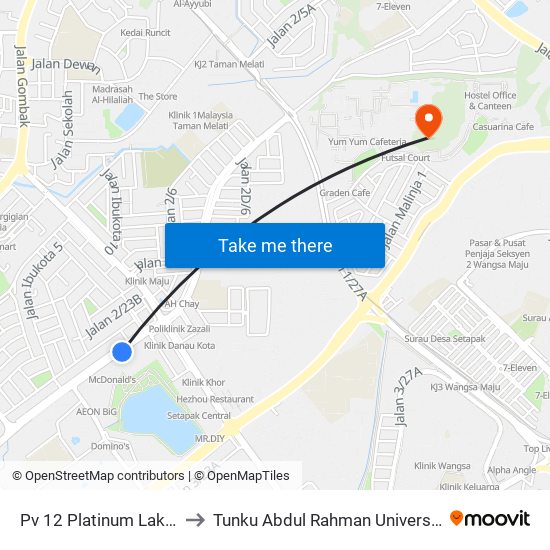 Pv 12 Platinum Lake Condominium (Kl942) to Tunku Abdul Rahman University College Kuala Lumpur Campus map