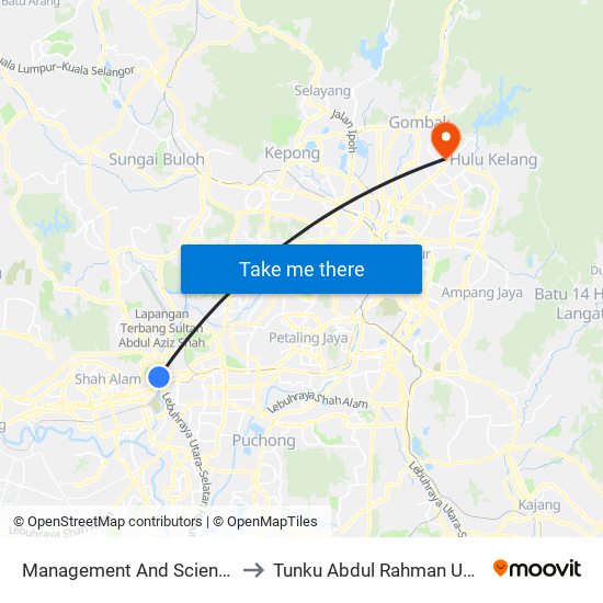 Management And Science University (Msu), Shah Alam (Sa114) to Tunku Abdul Rahman University College Kuala Lumpur Campus map