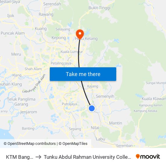 KTM Bangi (Kj541) to Tunku Abdul Rahman University College Kuala Lumpur Campus map