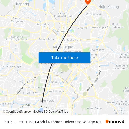 Muhibbah to Tunku Abdul Rahman University College Kuala Lumpur Campus map