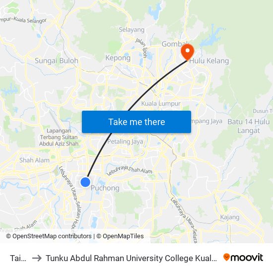Taipan to Tunku Abdul Rahman University College Kuala Lumpur Campus map