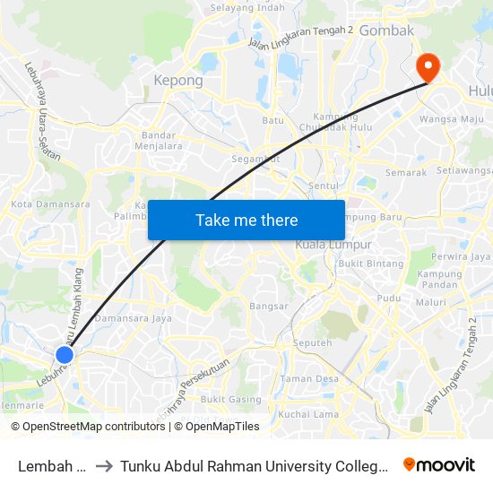 Lembah Subang to Tunku Abdul Rahman University College Kuala Lumpur Campus map