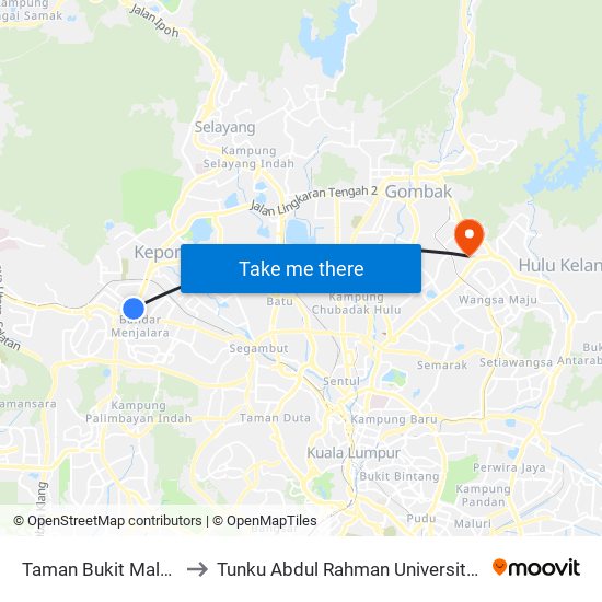 Taman Bukit Maluri (Selatan) (Pj636) to Tunku Abdul Rahman University College Kuala Lumpur Campus map