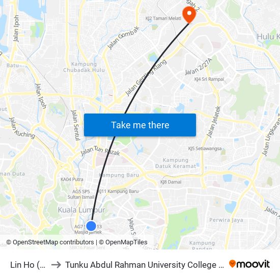 Lin Ho (Kl104) to Tunku Abdul Rahman University College Kuala Lumpur Campus map