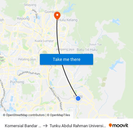 Komersial Bandar Kajang (Opp) (Kj472) to Tunku Abdul Rahman University College Kuala Lumpur Campus map