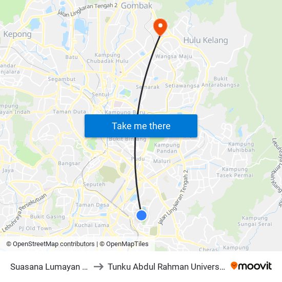 Suasana Lumayan Condominium (Kl1981) to Tunku Abdul Rahman University College Kuala Lumpur Campus map