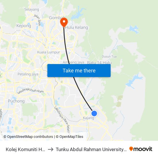 Kolej Komuniti Hulu Langat (Kj194) to Tunku Abdul Rahman University College Kuala Lumpur Campus map