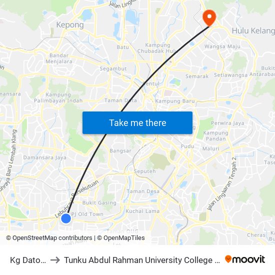 Kg Dato Harun to Tunku Abdul Rahman University College Kuala Lumpur Campus map