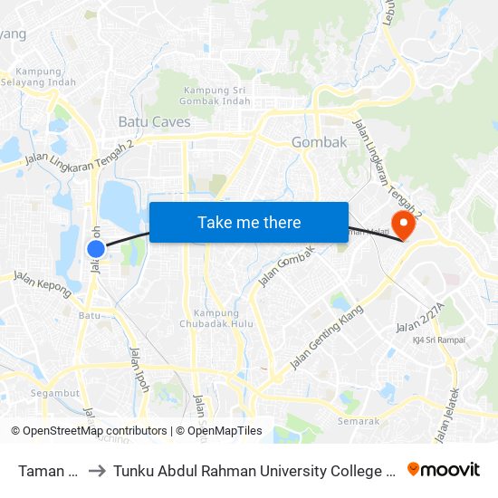 Taman Wahyu to Tunku Abdul Rahman University College Kuala Lumpur Campus map
