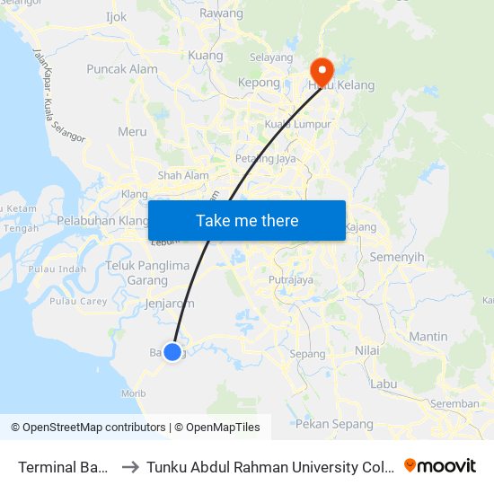 Terminal Banting (Lg29) to Tunku Abdul Rahman University College Kuala Lumpur Campus map