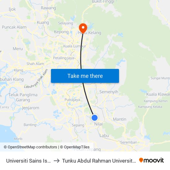 Universiti Sains Islam Malaysia (Usim) to Tunku Abdul Rahman University College Kuala Lumpur Campus map