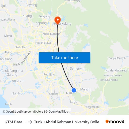 KTM Batang Benar to Tunku Abdul Rahman University College Kuala Lumpur Campus map