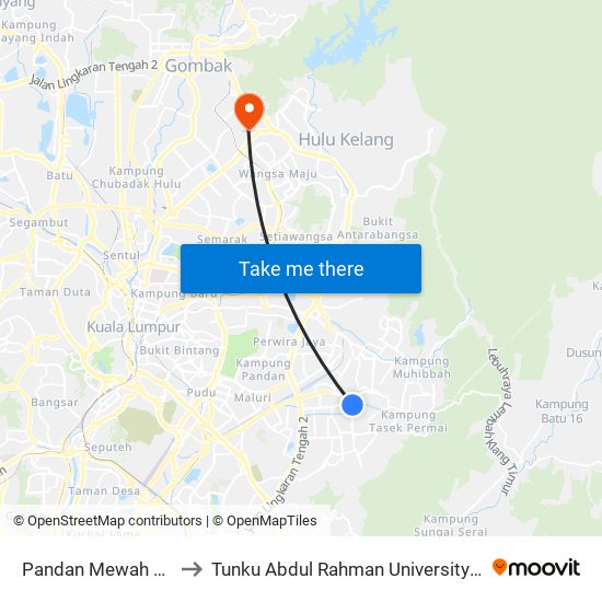 Pandan Mewah Apartment (Aj337) to Tunku Abdul Rahman University College Kuala Lumpur Campus map