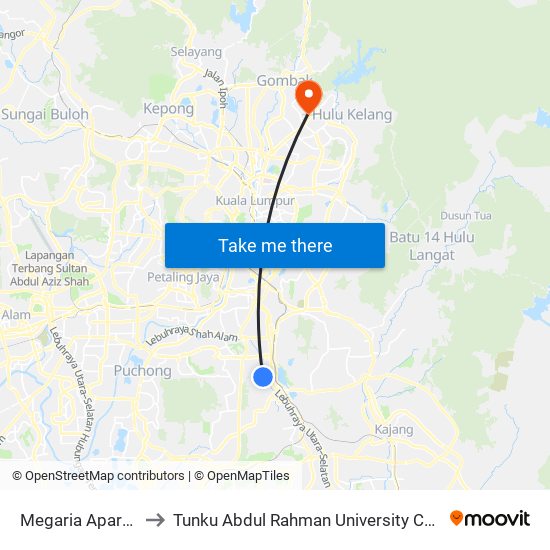 Megaria Apartment (Sj761) to Tunku Abdul Rahman University College Kuala Lumpur Campus map