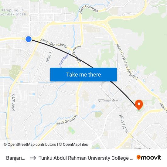 Banjaria Court to Tunku Abdul Rahman University College Kuala Lumpur Campus map