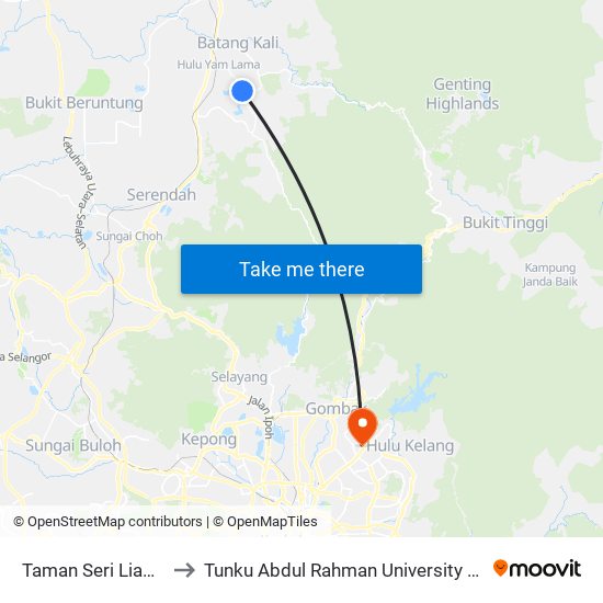 Taman Seri Liam, Ulu Yam Bharu to Tunku Abdul Rahman University College Kuala Lumpur Campus map