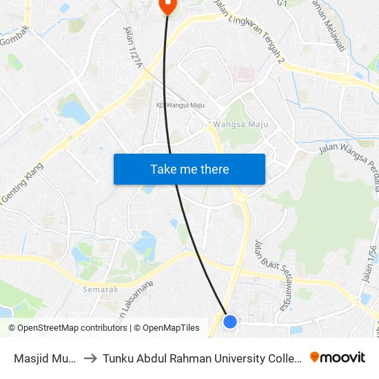 Masjid Muadz Jabal to Tunku Abdul Rahman University College Kuala Lumpur Campus map