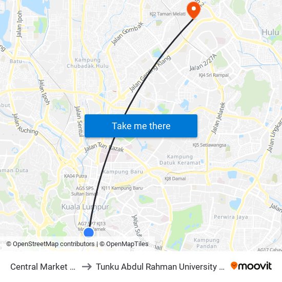 Central Market (Selatan) (Kl111) to Tunku Abdul Rahman University College Kuala Lumpur Campus map