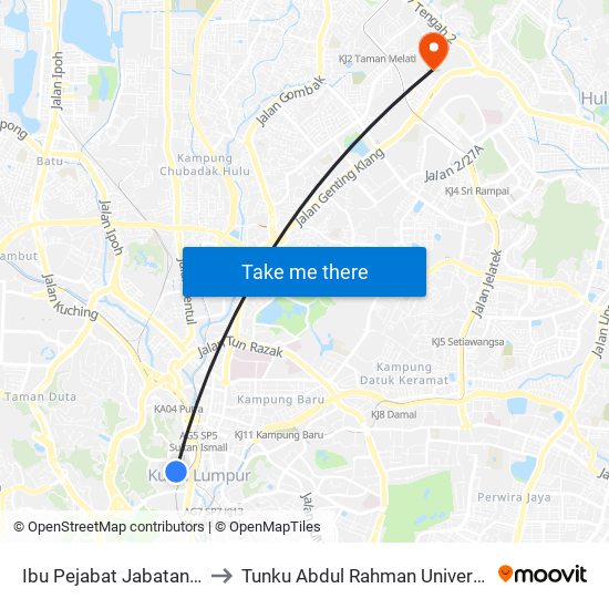 Ibu Pejabat Jabatan Kerja Raya (Jkr) (Kl1052) to Tunku Abdul Rahman University College Kuala Lumpur Campus map