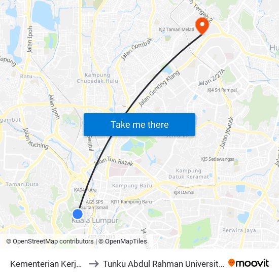 Kementerian Kerja Raya (Kkr) (Kl1055) to Tunku Abdul Rahman University College Kuala Lumpur Campus map