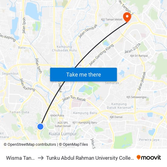 Wisma Tani (Kl2257) to Tunku Abdul Rahman University College Kuala Lumpur Campus map