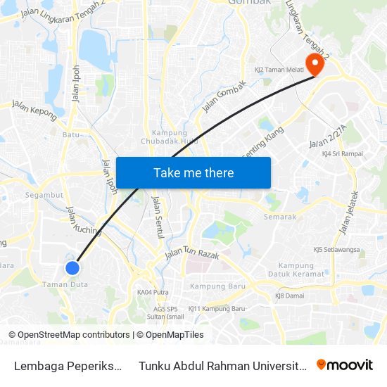 Lembaga Peperiksaan Malaysia (Kl1036) to Tunku Abdul Rahman University College Kuala Lumpur Campus map