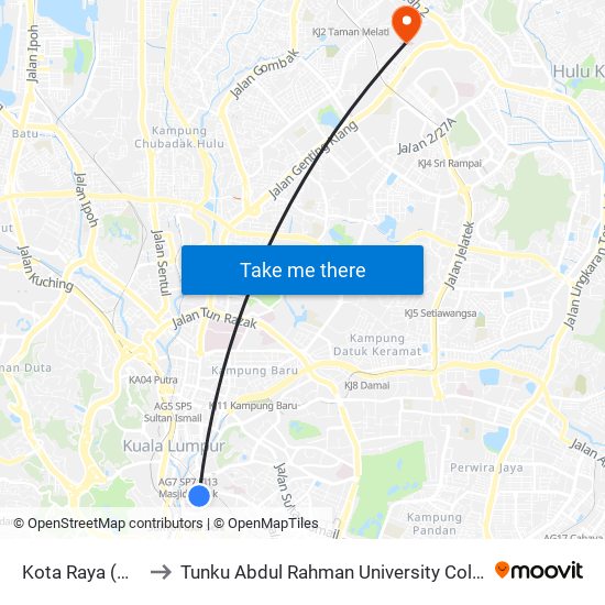 Kota Raya (Opp) (Kl108) to Tunku Abdul Rahman University College Kuala Lumpur Campus map