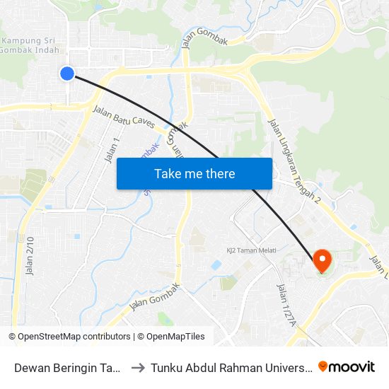 Dewan Beringin Taman Sri Gombak (Sl176) to Tunku Abdul Rahman University College Kuala Lumpur Campus map