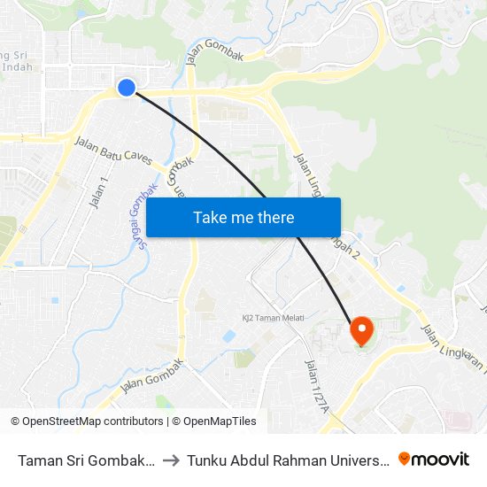 Taman Sri Gombak Fasa 4 (Timur) (Sl241) to Tunku Abdul Rahman University College Kuala Lumpur Campus map