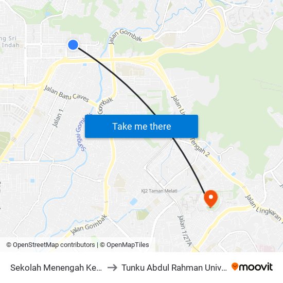 Sekolah Menengah Kebangsaan Hillcrest (Opp) (Sl243) to Tunku Abdul Rahman University College Kuala Lumpur Campus map