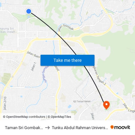 Taman Sri Gombak Fasa 9 (Timur) (Sl201) to Tunku Abdul Rahman University College Kuala Lumpur Campus map
