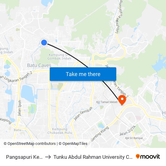 Pangsapuri Kenanga (Sl182) to Tunku Abdul Rahman University College Kuala Lumpur Campus map