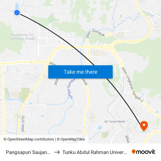 Pangsapuri Saujana Gombak (Opp) (Sl309) to Tunku Abdul Rahman University College Kuala Lumpur Campus map