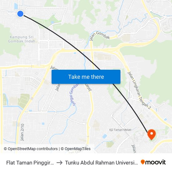 Flat Taman Pinggiran Batu Caves (Sl192) to Tunku Abdul Rahman University College Kuala Lumpur Campus map