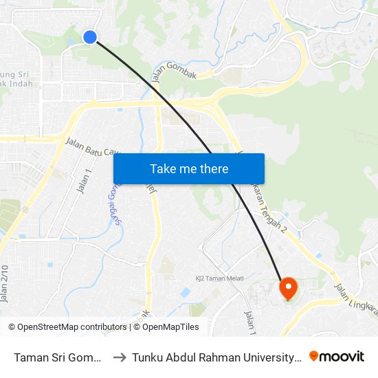 Taman Sri Gombak Fasa 8 (Sl197) to Tunku Abdul Rahman University College Kuala Lumpur Campus map