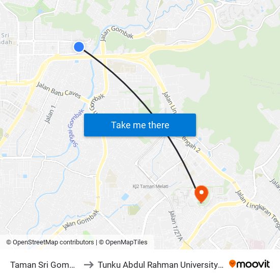 Taman Sri Gombak Fasa 5 (Sl238) to Tunku Abdul Rahman University College Kuala Lumpur Campus map