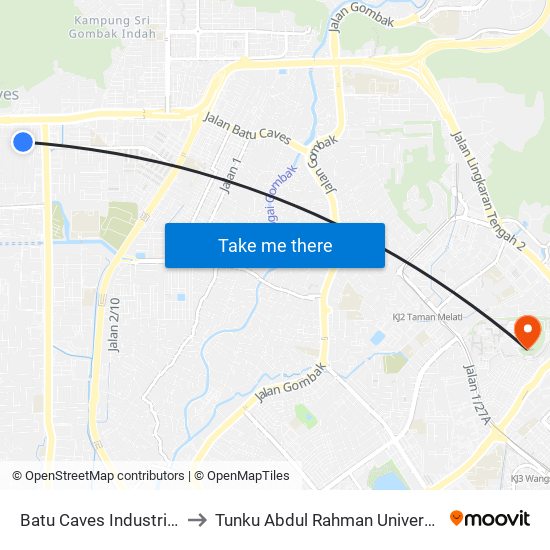 Batu Caves Industrial Park 5 (Timur) (Sl254) to Tunku Abdul Rahman University College Kuala Lumpur Campus map